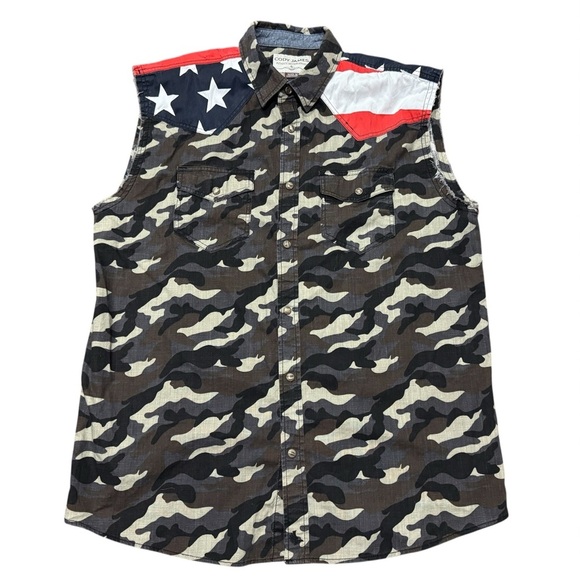 Cody James Alpha Camo Sleeveless Snap Western Shirt Camouflage Size Medium - Picture 1 of 10